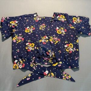 Como Vintage Navy Floral Polka Dot Top